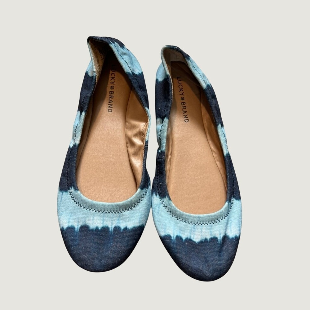 Lucky Brand Emmie Ballet Flats Blue White Tie Dye Textile Slip On Shoes 8M